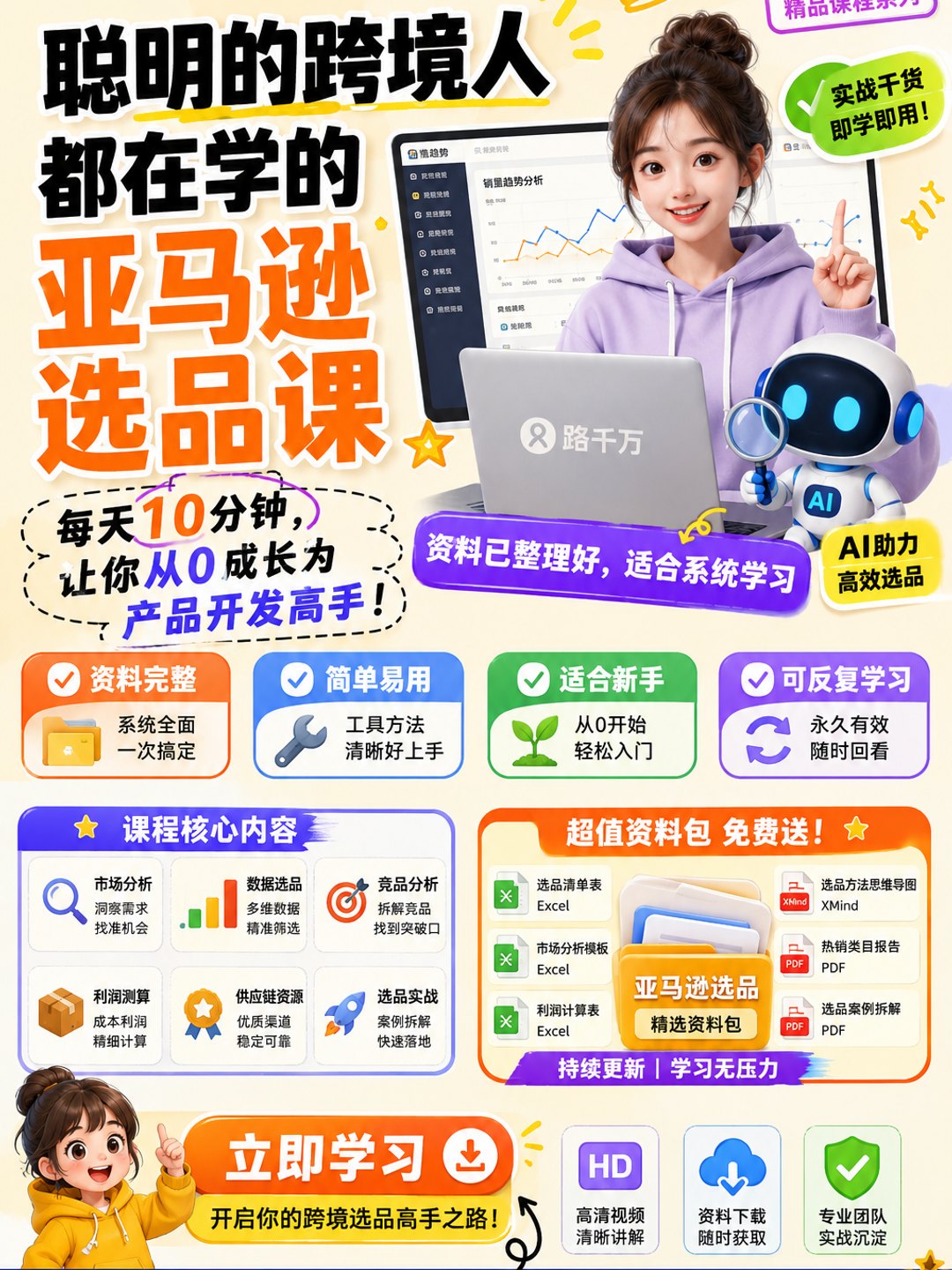聪明的跨境人都在学的亚马逊选品课，每天10分钟，让你从0成长为产品开发高手！课程资料