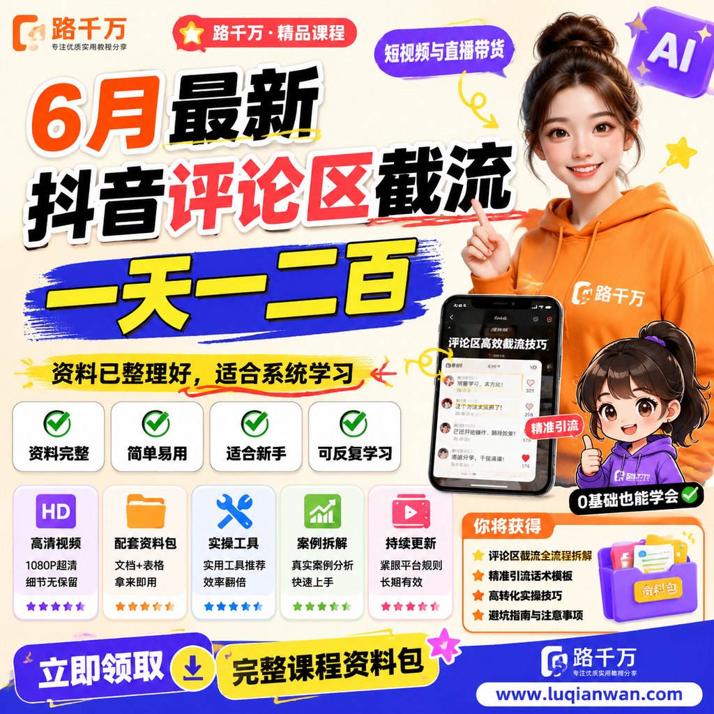 6月最新抖音评论区截流一天一二百课程主图