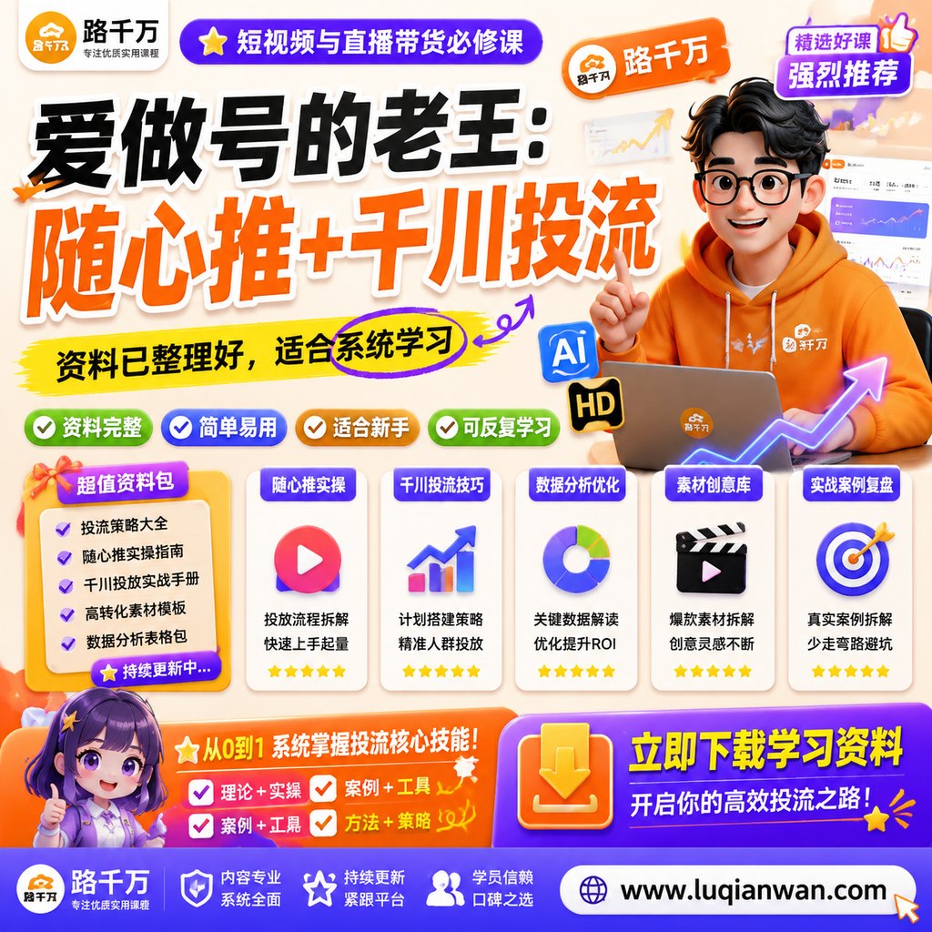 爱做号的老王：随心推+千川投流课程主图