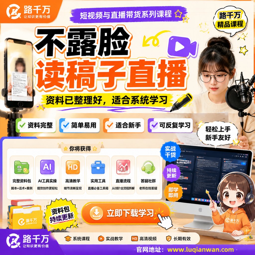 不露脸读稿子直播课程主图