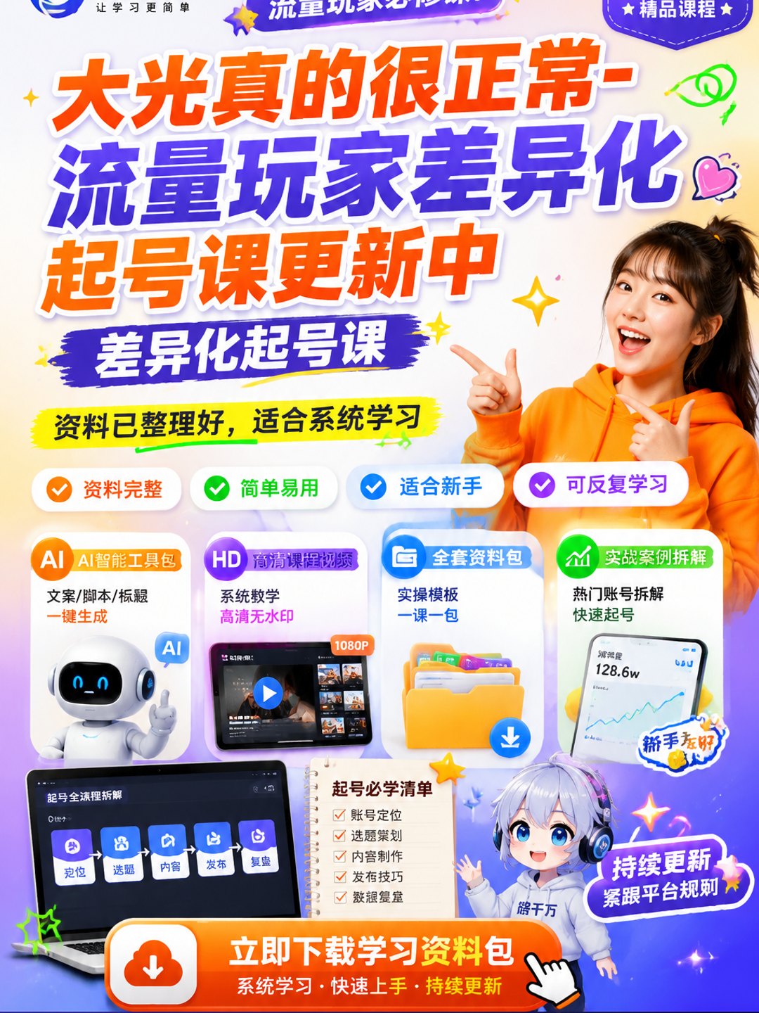 大光真的很正常-流量玩家差异化起号课更新中差异化起号课课程资料