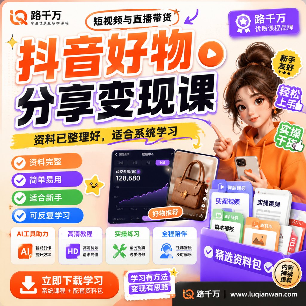 抖音好物分享变现课课程主图