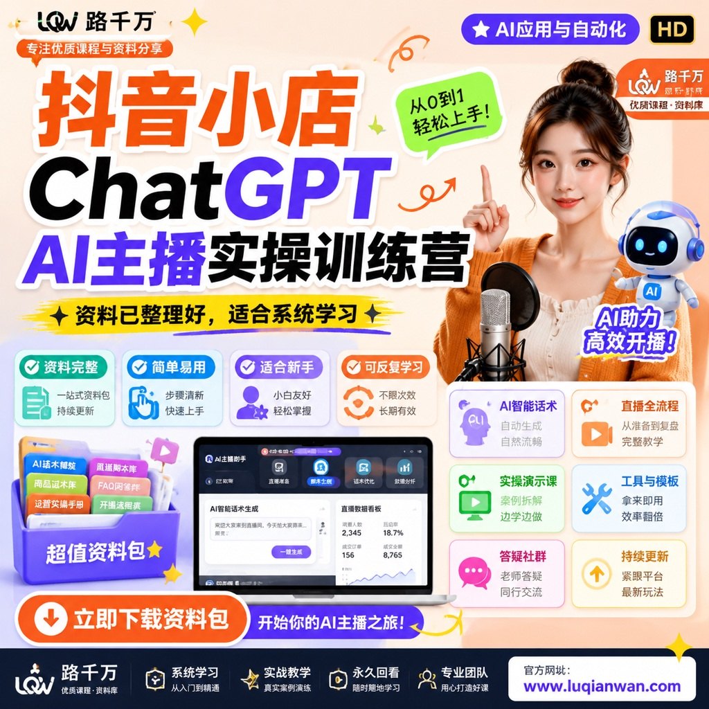 抖音小店ChatGPT AI主播实操训练营课程主图