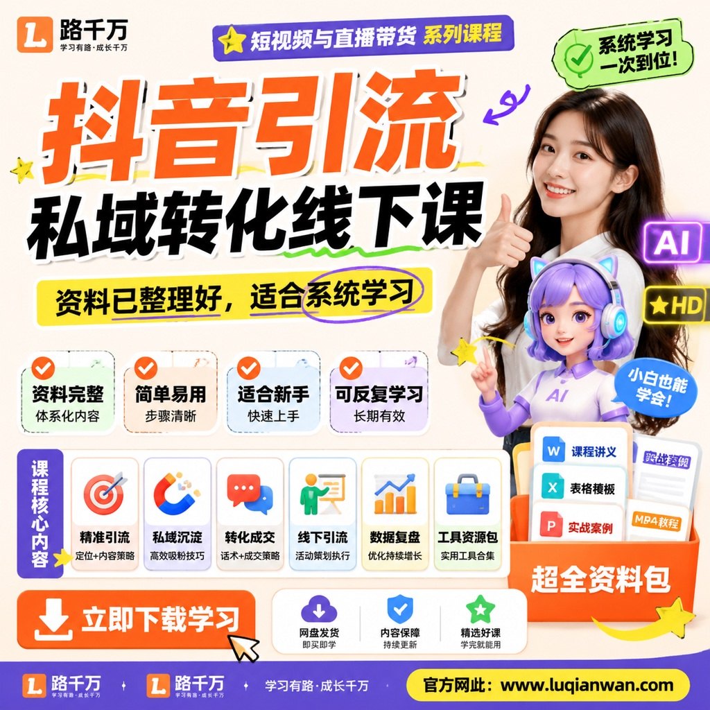 抖音引流私域转化线下课课程主图