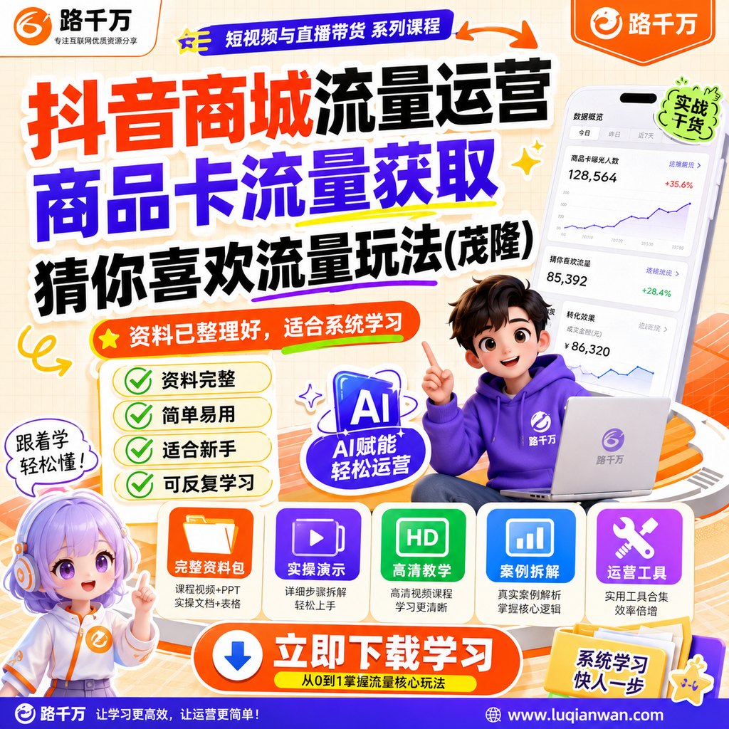 抖音商城流量运营商品卡流量获取猜你喜欢流量玩法(茂隆)课程主图
