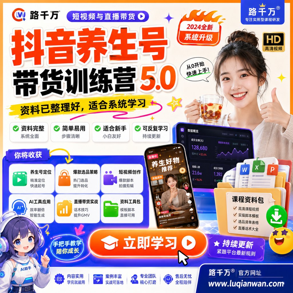 抖音养生号带货训练营5.0课程主图