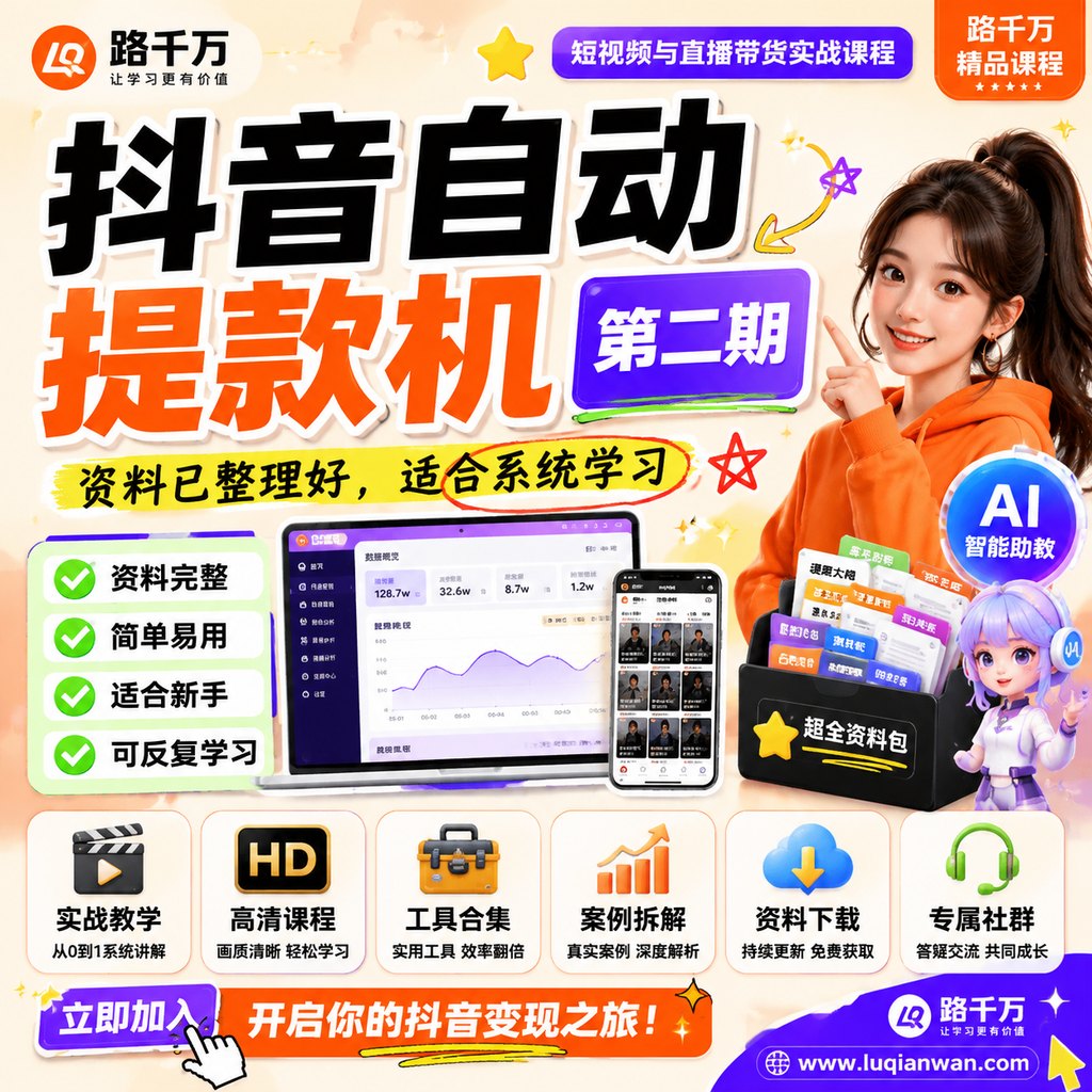 抖音自动提款机第二期课程主图