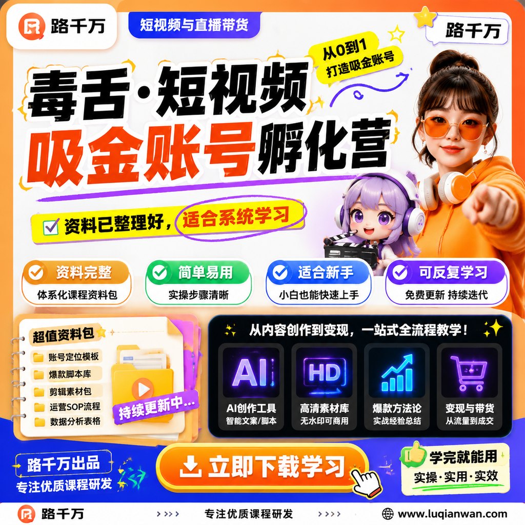 毒舌·短视频吸金账号孵化营课程主图