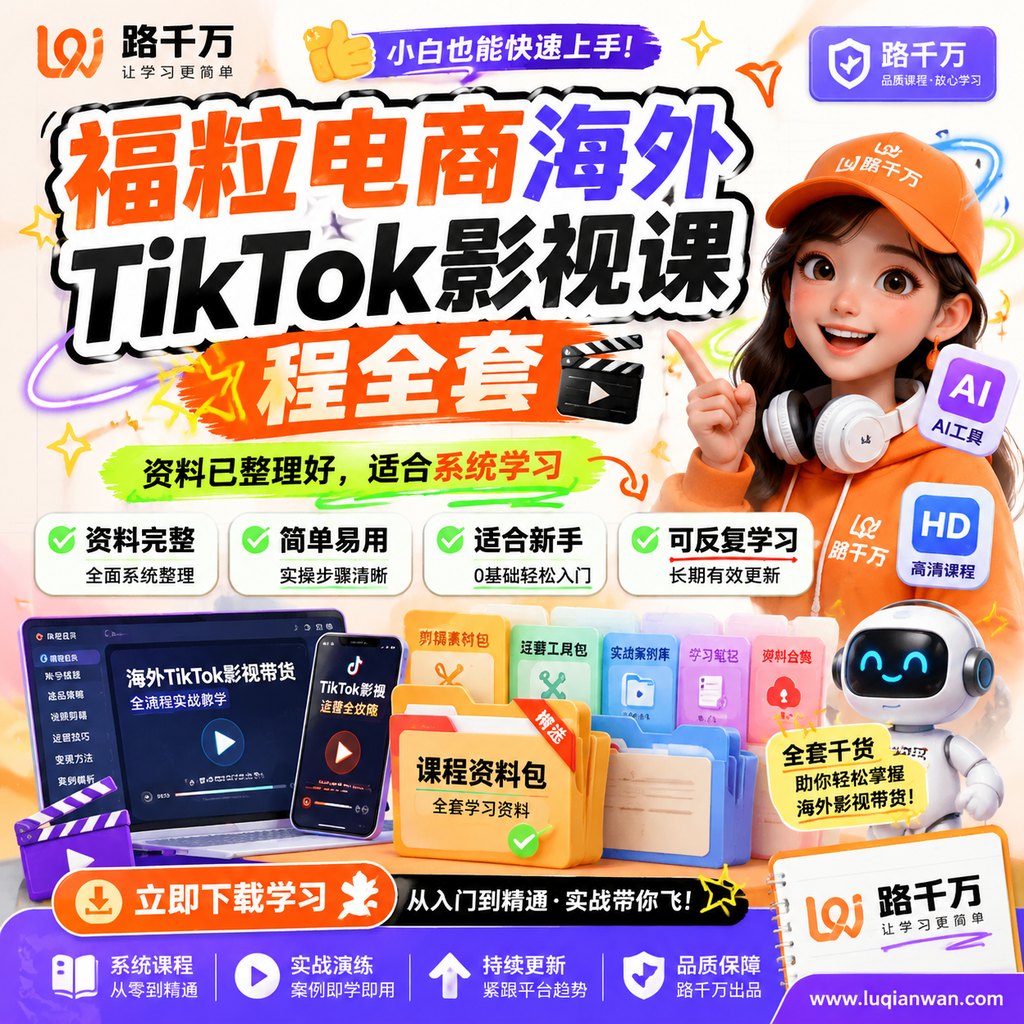 福粒电商海外TikTok影视课程全套课程主图
