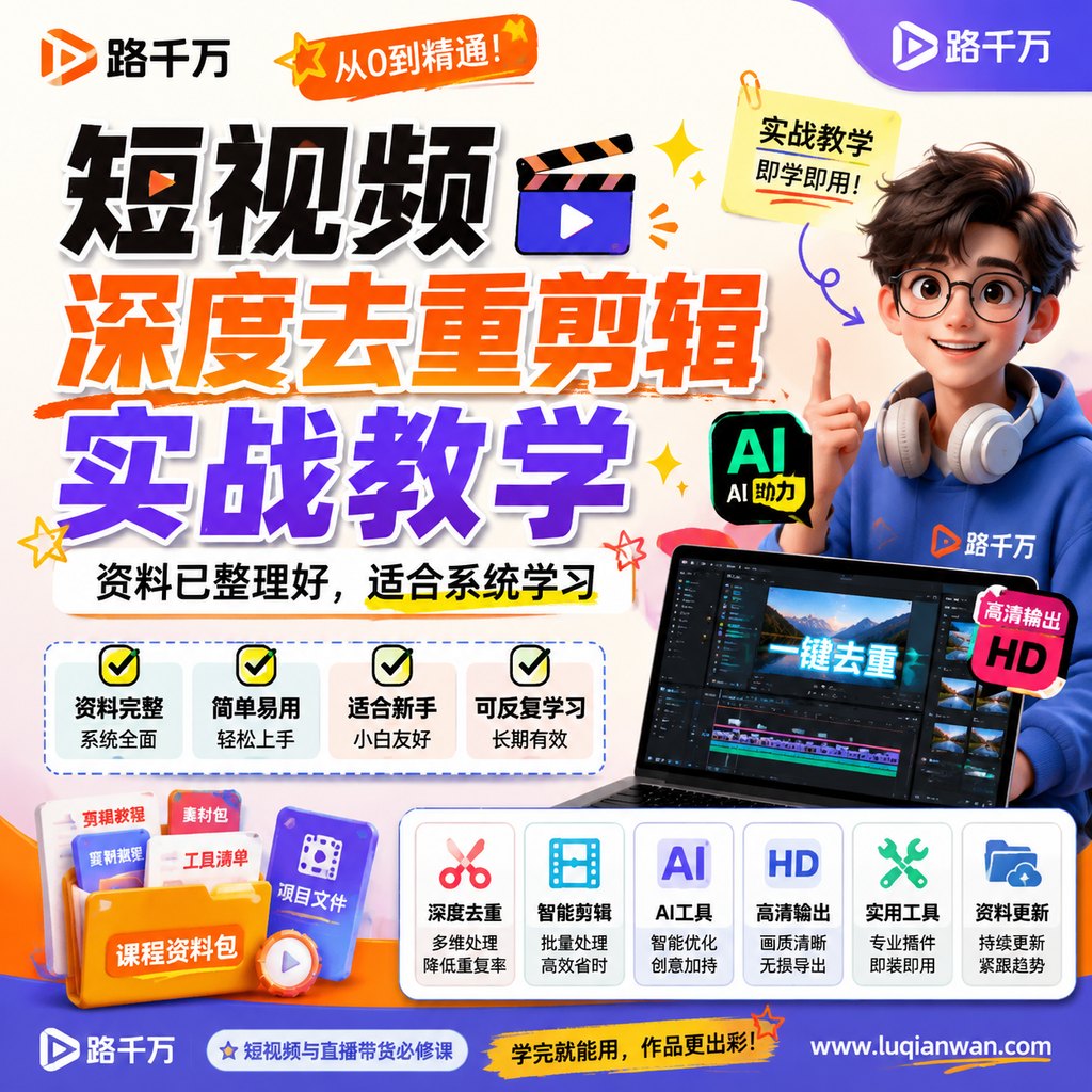 短视频深度去重剪辑实战教学课程主图