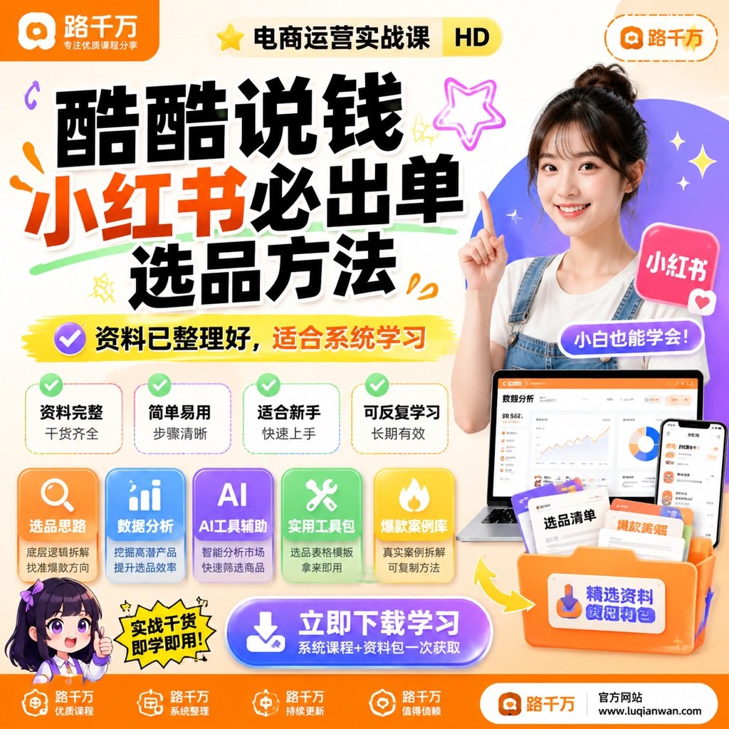 酷酷说钱小红书必出单选品方法课程主图