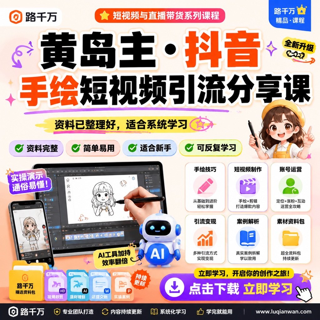 黄岛主 · 抖音手绘短视频引流分享课课程主图