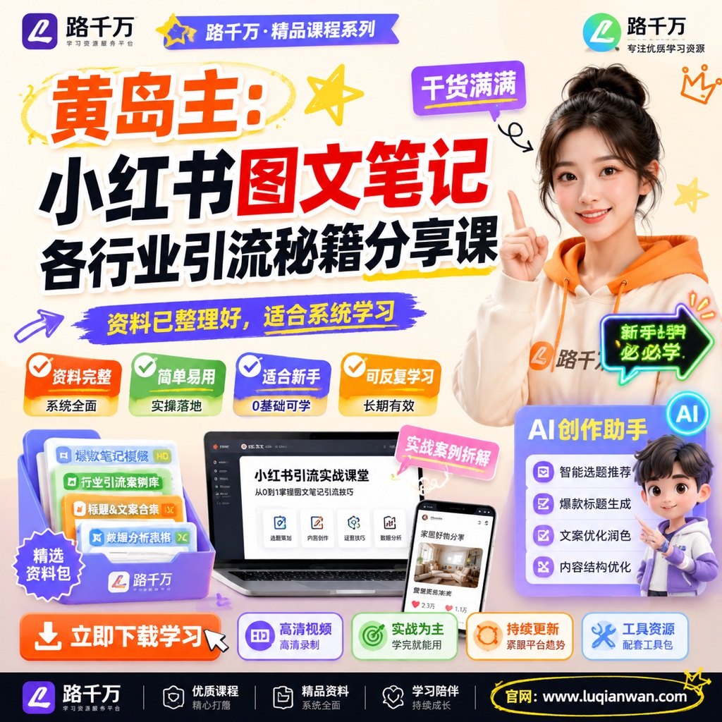 黄岛主:小红书图文笔记各行业引流秘籍分享课课程主图