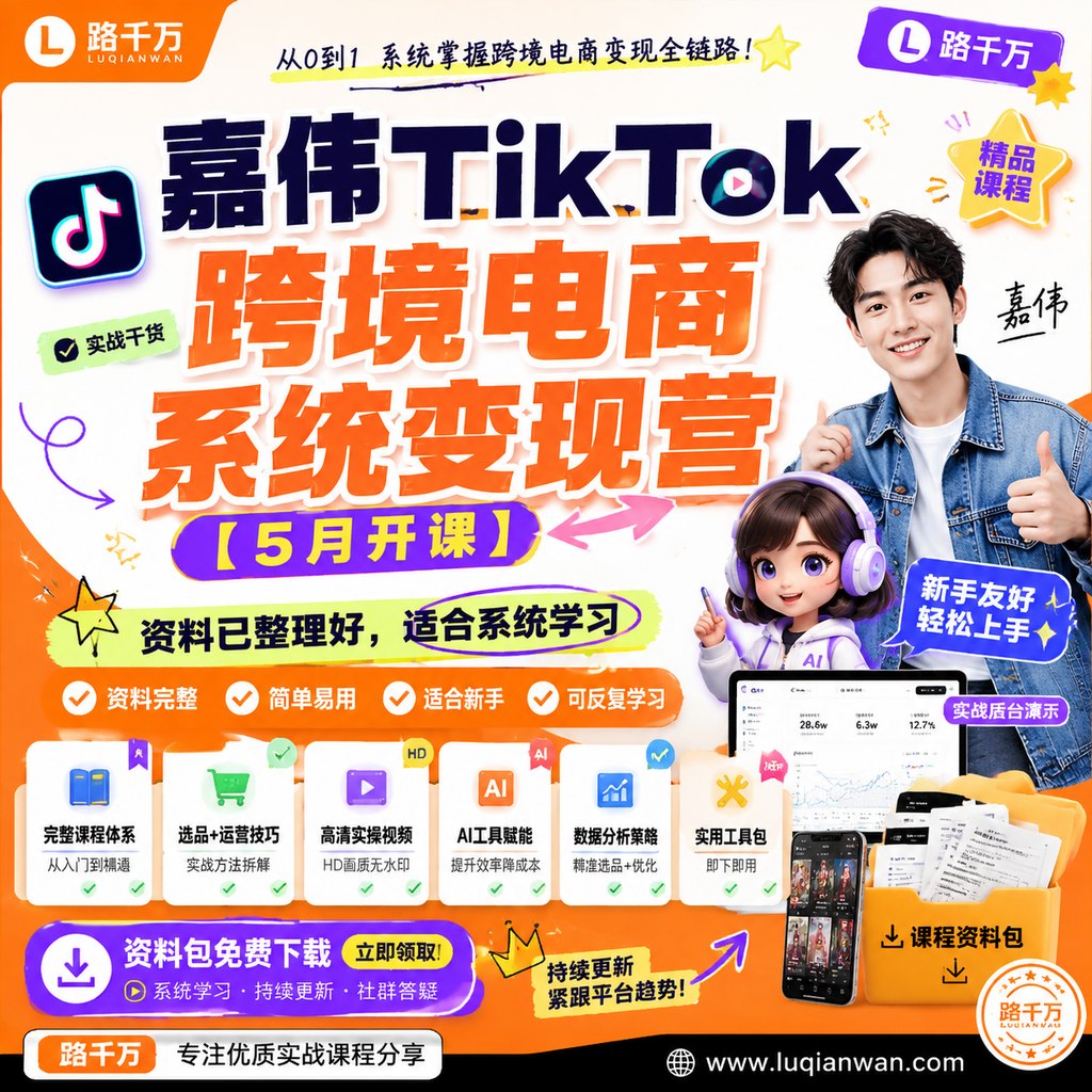 嘉伟TikTok跨境电商系统变现营【5月开课】课程主图