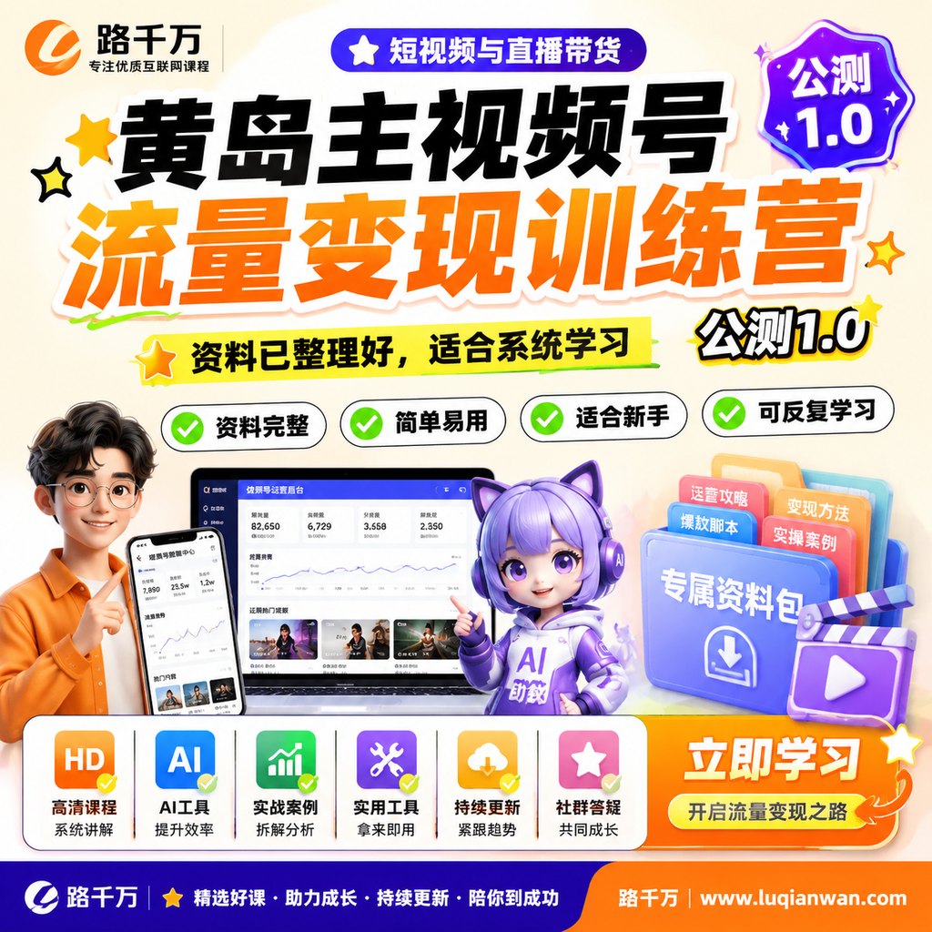 黄岛主视频号流量变现训练营公测1.0课程主图