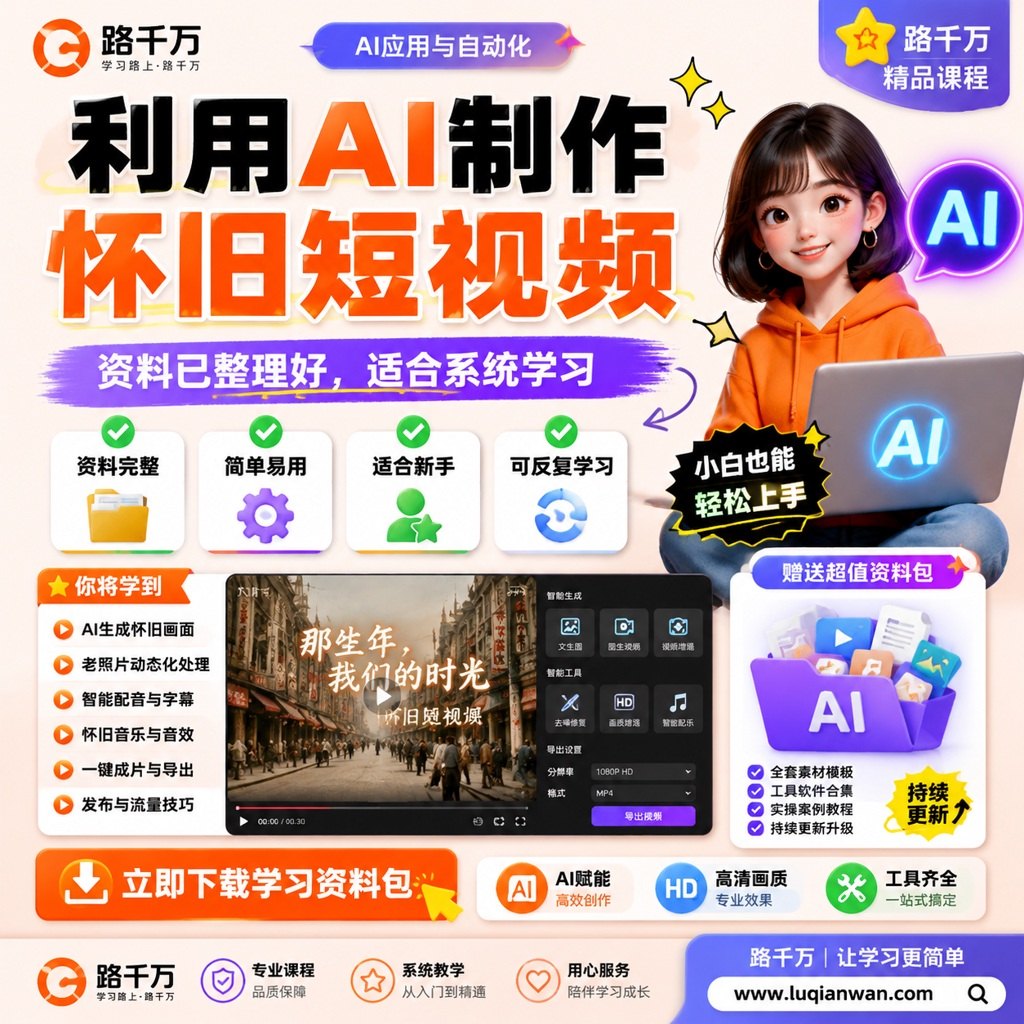 利用AI制作怀旧短视频课程主图