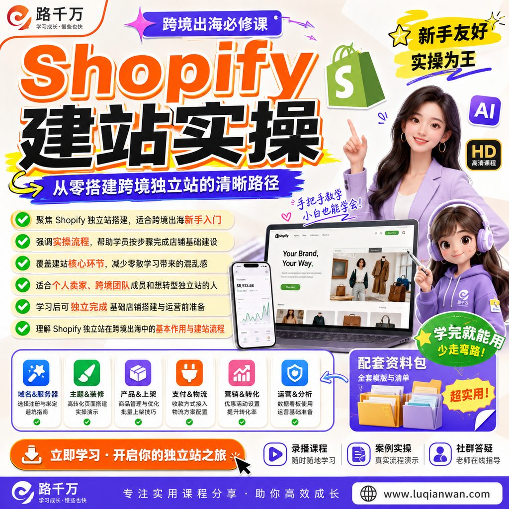 Shopify独立站建站实操课课程主图