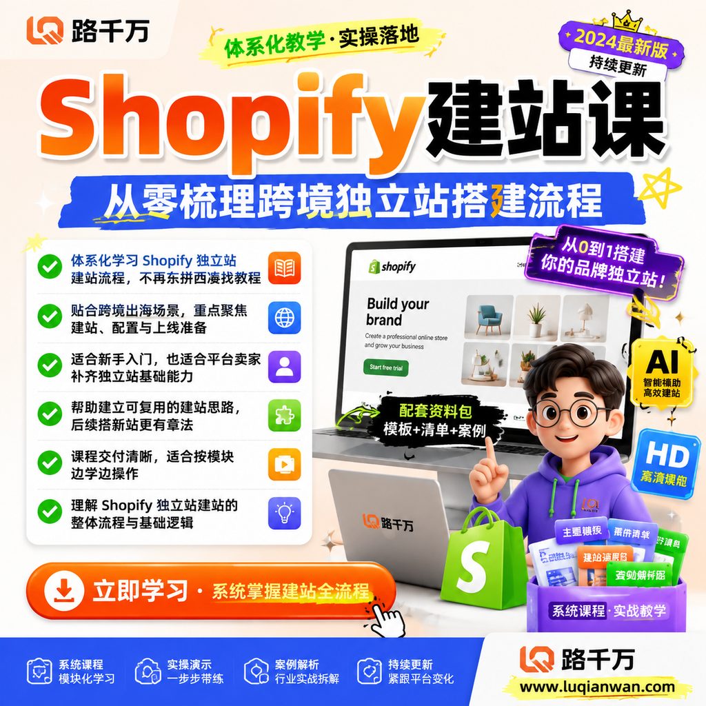 Shopify独立站建站体系化教程课程主图