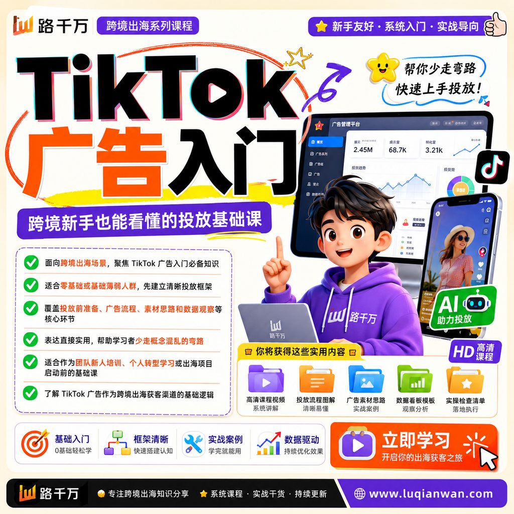 TikTok广告入门教程课程主图