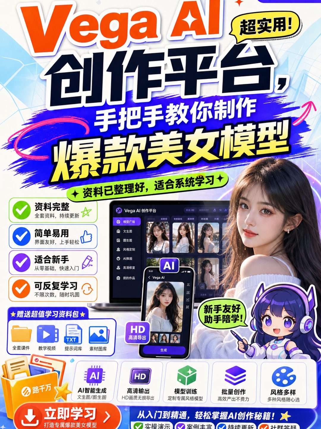 Vega AI 创作平台,手把手教你制作爆款美女模型课程资料