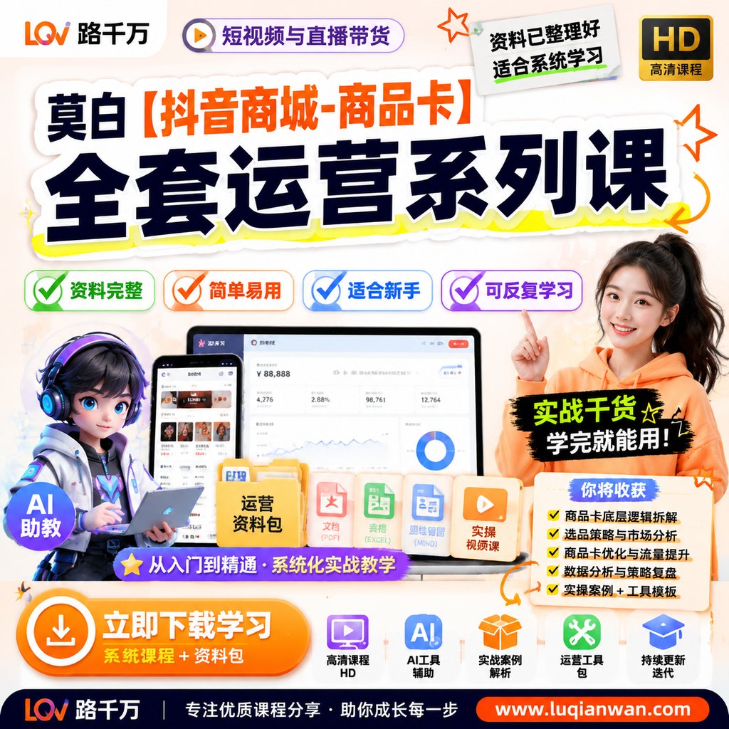 莫白【抖音商城-商品卡】全套运营系列课课程主图