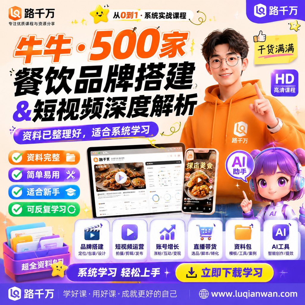 牛牛·500家餐饮品牌搭建&短视频深度解析课程主图
