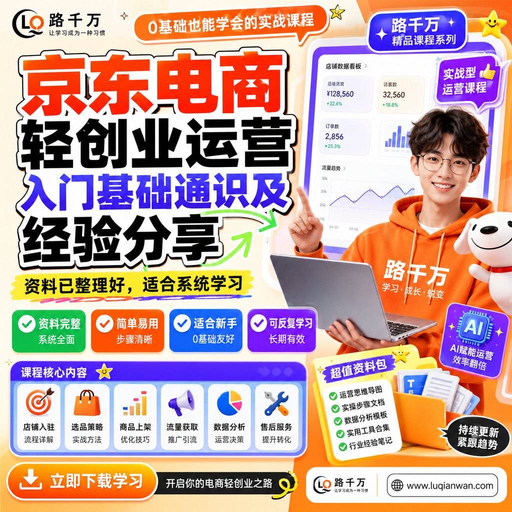 京东电商轻创业运营入门基础通识及经验分享课程主图