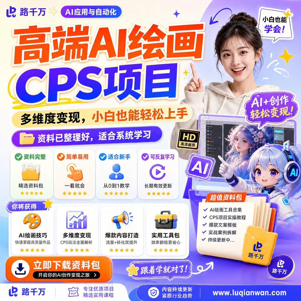 高端AI绘画cps项目，多维度变现，小白也能轻松上手课程主图