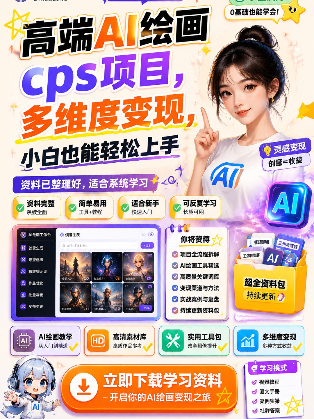 高端AI绘画cps项目，多维度变现，小白也能轻松上手课程资料