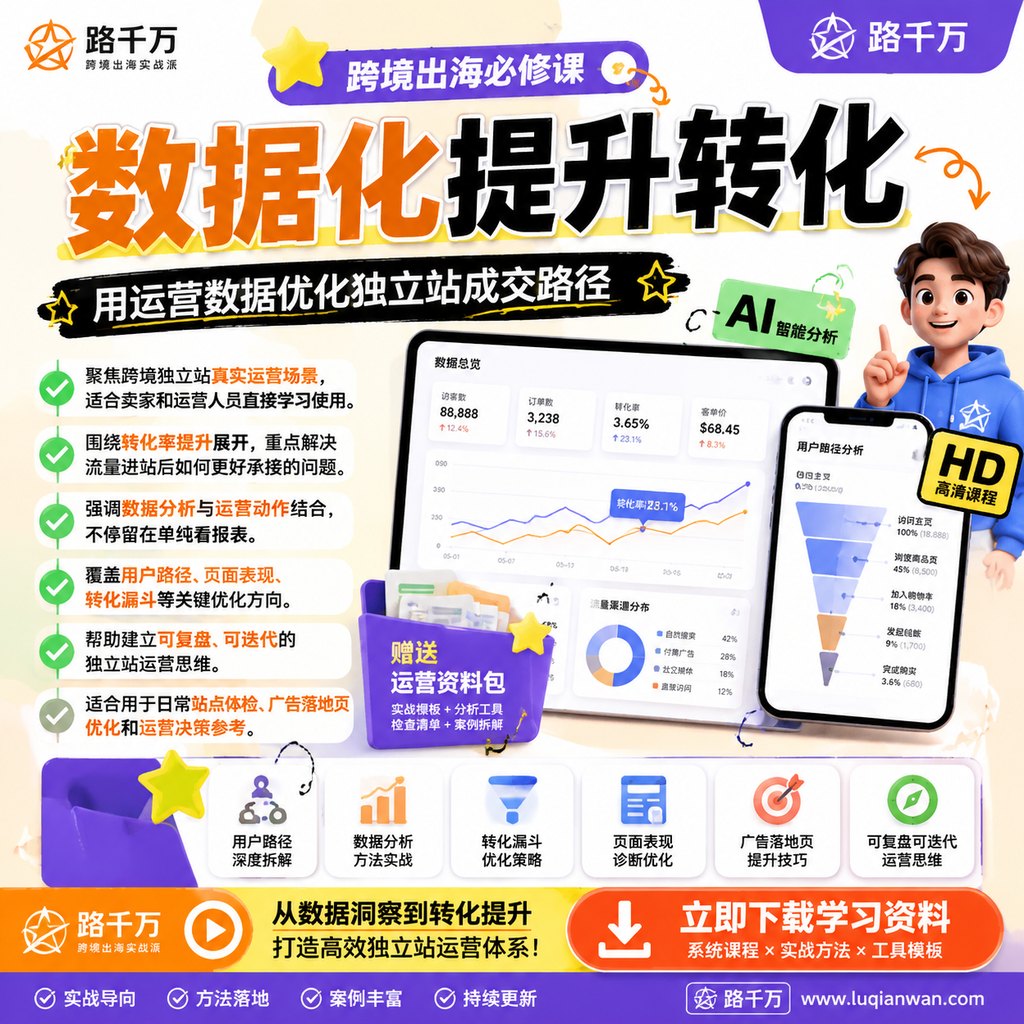 独立站数据化运营,360度提升网站转化率课程主图