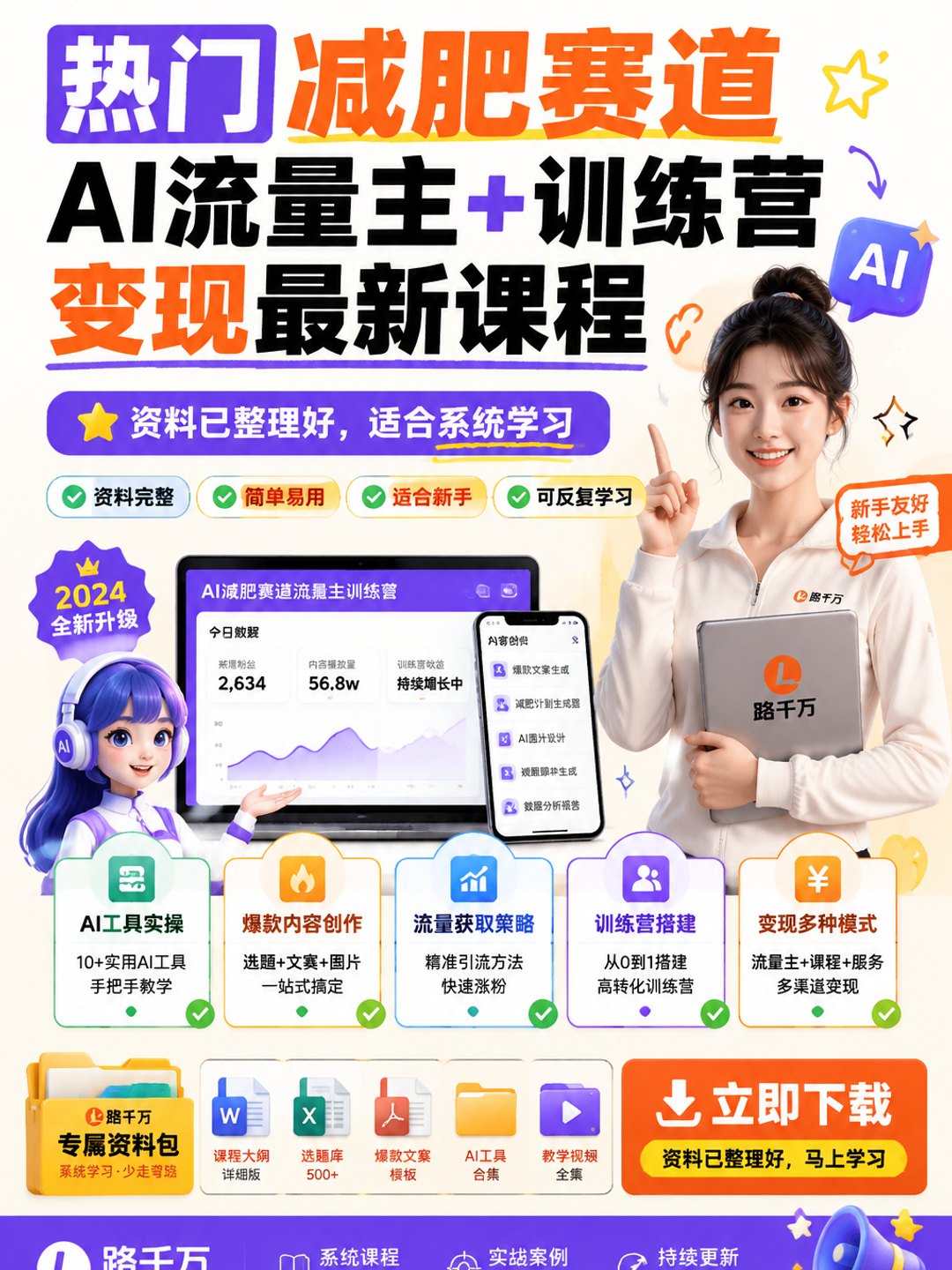 热门减肥赛道AI流量主+训练营变现最新课程课程资料