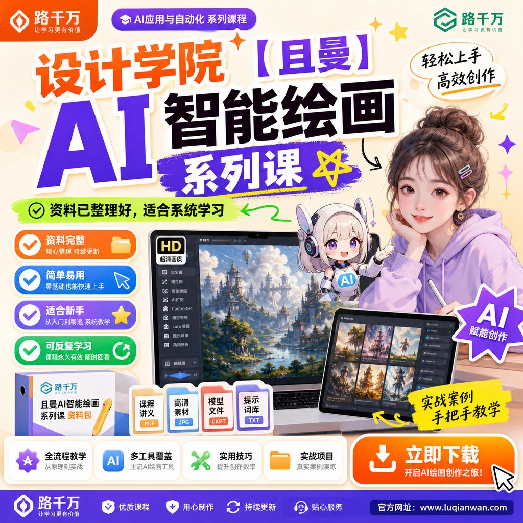 设计学院【且曼AI智能绘画系列课】课程主图