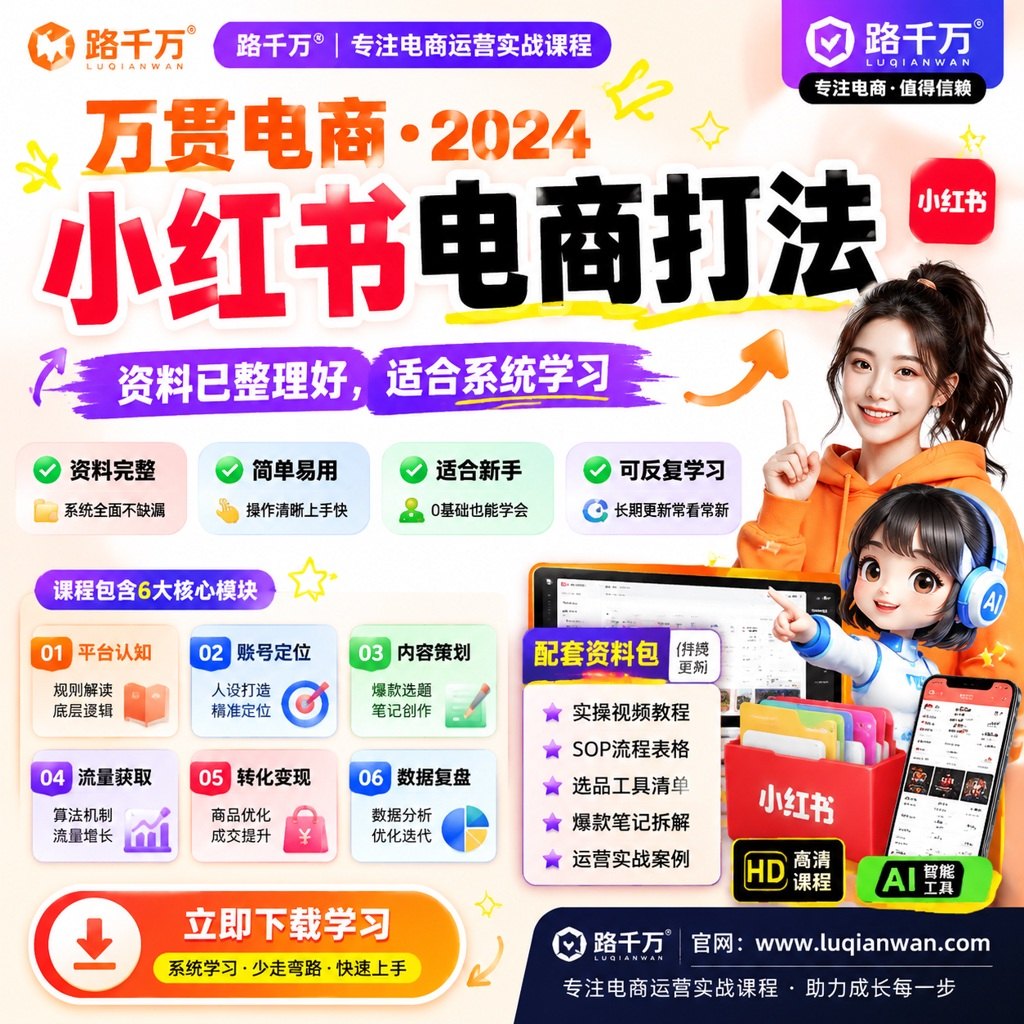 万贯电商·小红书电商打法课程主图