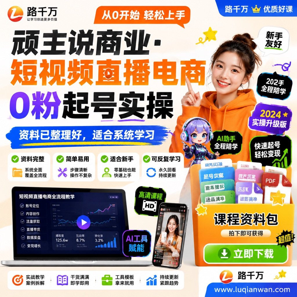 顽主说商业·短视频直播电商0粉起号实操课程主图