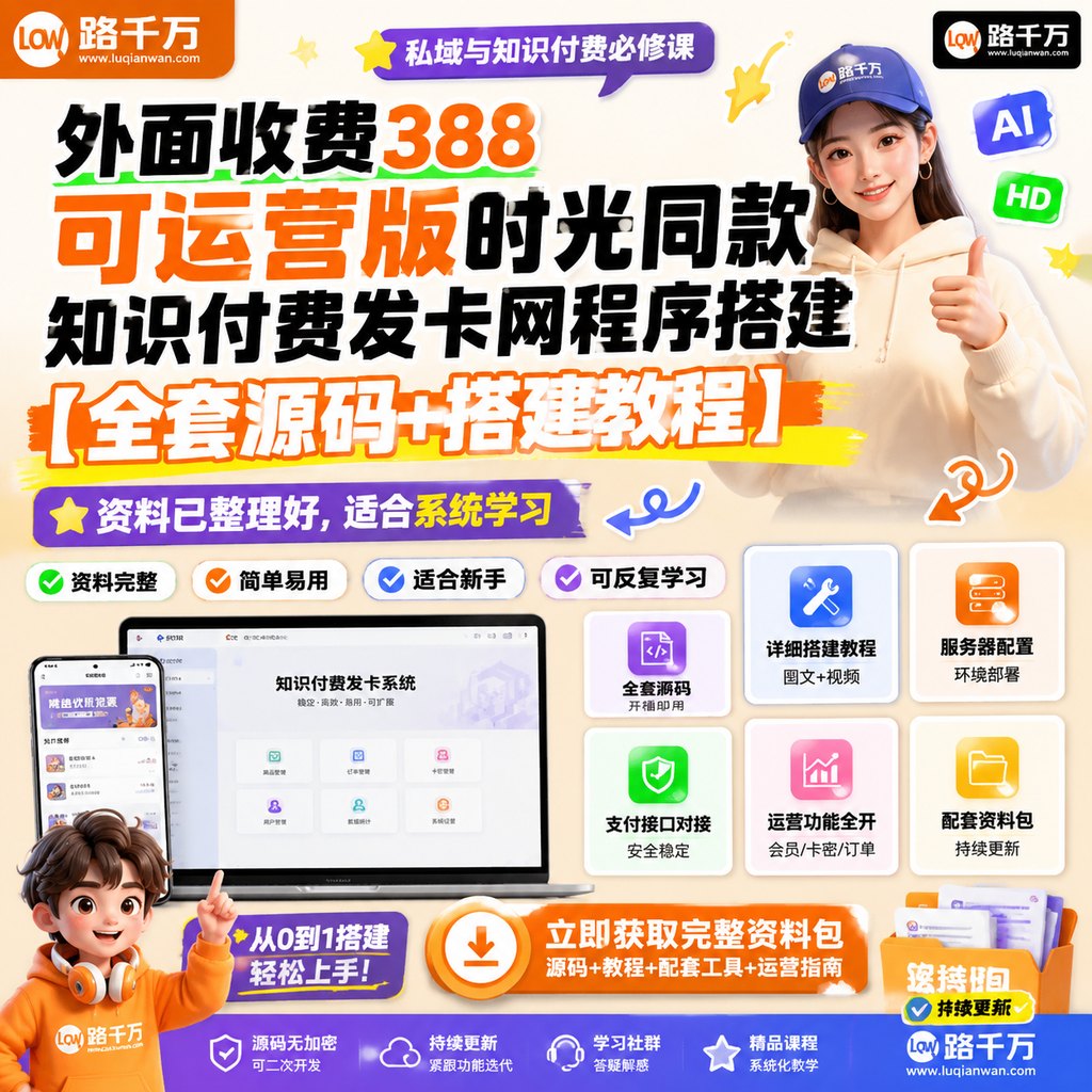 外面收费388可运营版时光同款知识付费发卡网程序搭建【全套源码+搭建教程】课程主图