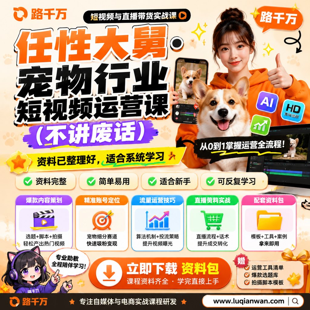任性大舅·宠物行业短视频运营课 (不讲废话)课程主图