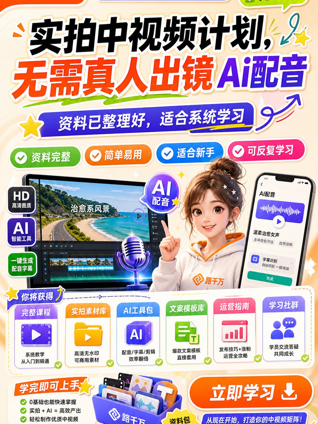 实拍中视频计划，无需真人出镜Ai配音课程资料