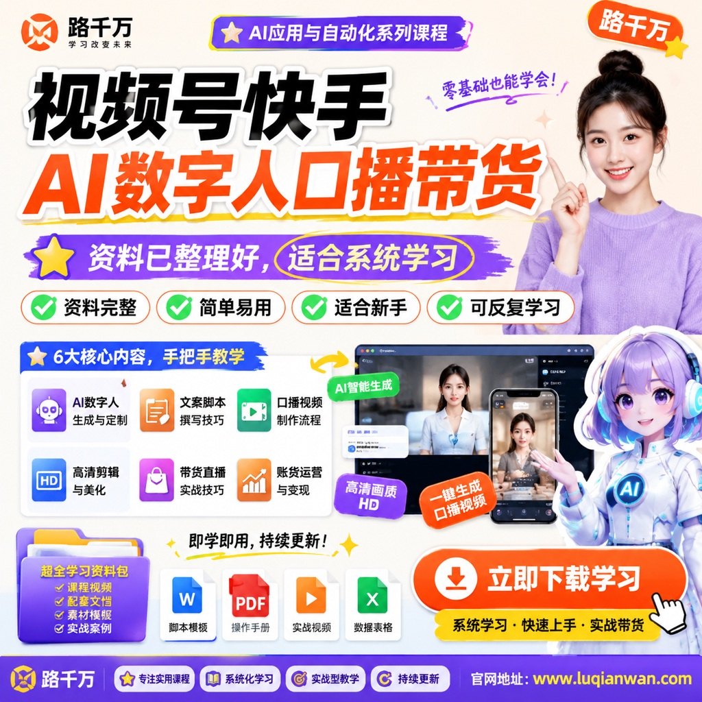 视频号快手AI数字人口播带货课程主图