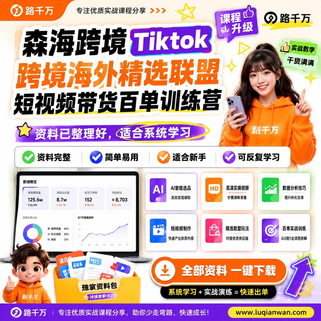森海跨境Tiktok跨境海外精选联盟短视频带货百单训练营课程主图