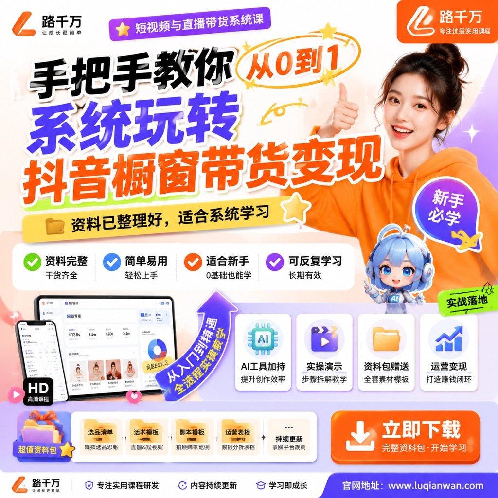 手把手教你从0到1系统玩转抖音橱窗带货变现课程主图